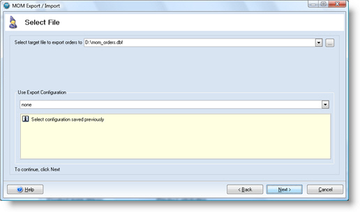 Sselect file to export orders to