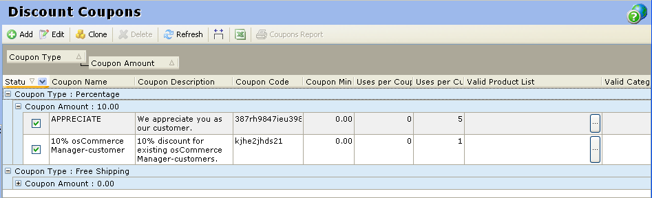 oscommerce discount coupons