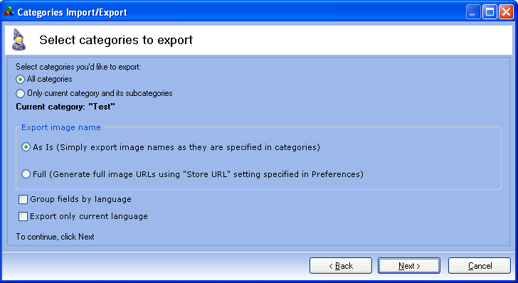 osCommerce Exporting Categories